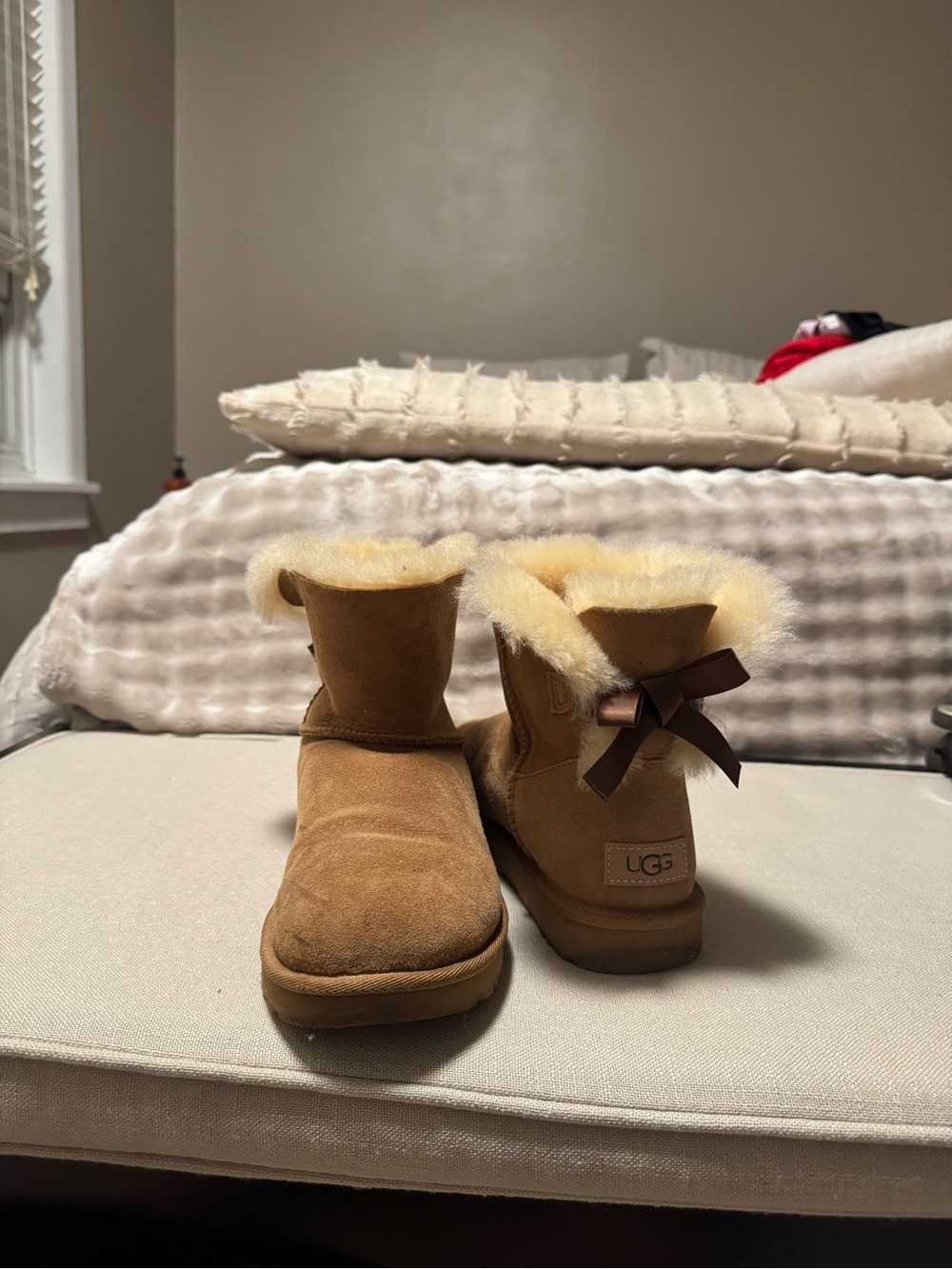 UGG Kids Chestnut Suede Short Boot with Back Bow
